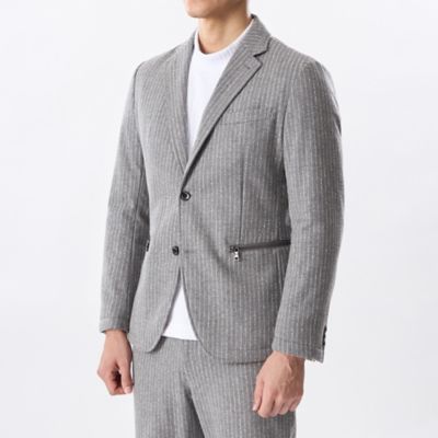 未使用品✨エポカウォモ テーラードジャケット アンコン リネン ストライプ 44 未使用品✨エポカウォモ テーラードジャケット アンコン リネン