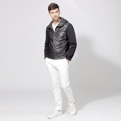 13.7万円⭐️EPOCA UOMO★スリーブコンビレザーブルゾン★本革×ジャージ レザーコンビブルゾン（M1F93210＿＿） | EPOCA UOMO (Men