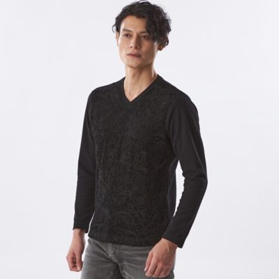 EPOCA UOMO (Men)/エポカ ウォモ【PRIMA COLLECTION】ストライプベロア刺繍ロングスリーブTシャツ(M1P02695__) クロ09G トップス【三越伊勢丹/公式】
