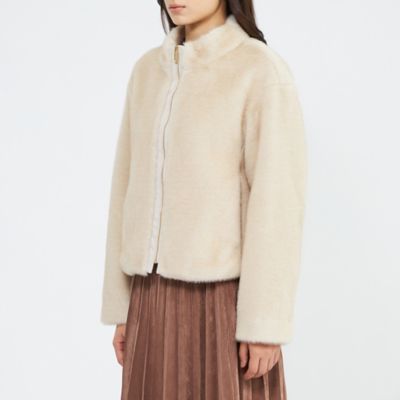 美品♡エポカ カーリーファー ショートコート ブルゾン ノーカラー ボア 40 カーリーファー ショート ブルゾン