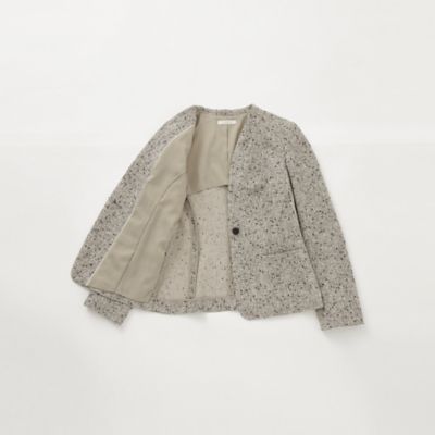 ♡美品♡　エポカ　コットンミックスペーパーツイードノーカラージャケット　ベージュ コットンミックスペーパーツイード ノーカラージャケット