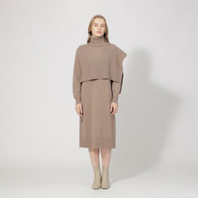 ウールフロー アシンメトリーレイヤードニットドレス