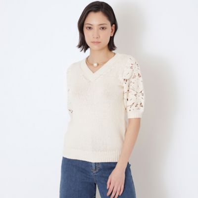 ＜EPOCA (Women)＞エンブロイダリーコンビ　ニットプルオーバー（Ｍ５Ｎ１９１３７＿＿）