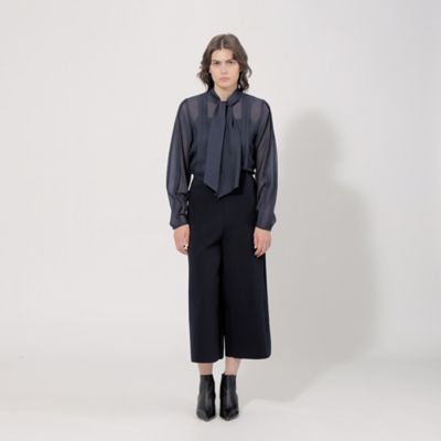 極美品　EPOCA ラ・マリア　クロスニットパンツ　ワイド　ガウチョ　紺 極リネン・ワイドパンツ/40代50代からのレディースファッション