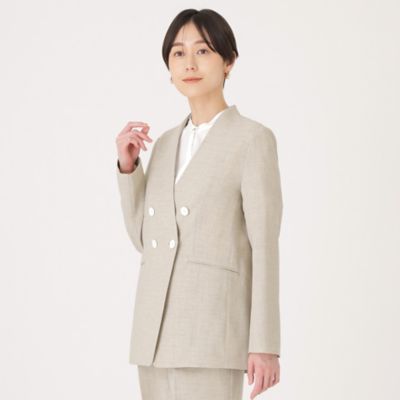 【洗える／セットアップ】リネンライクノーカラージャケット（Ｎ５Ｅ９１３１８＿＿）