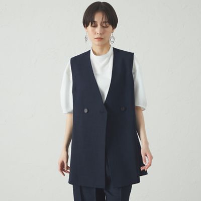 【雑誌掲載】【セットアップ対応／着回し抜群】リネンライクコンビショートジレ（Ｎ５Ｅ９２５０７＿＿）
