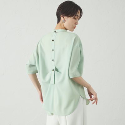 【接触冷感／ＵＶ効果／着用しわ軽減】バックボタンショートスリーブブラウス（Ｎ５Ｍ８４５２６＿＿）