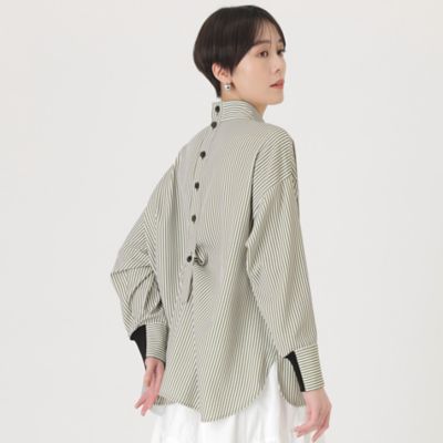 期間限定価格商品 1枚で着映える】ストライプバックボタンブラウス シャツ+ブラウス(半袖+袖なし)