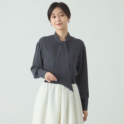 Noble ノーブル アシンメトリーボウタイブラウス サックスブルー