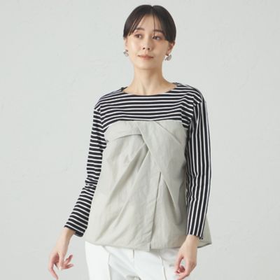 #24358 ichie　ハルソラタンかっぽう着オーダー セットアップ対応／1枚で着映える】ビスチェコンビボーダー