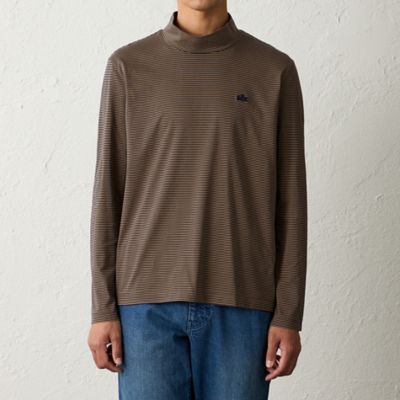 たぬ様ベージュ マイクロボーダーモックネックTシャツ（S3P35615＿＿