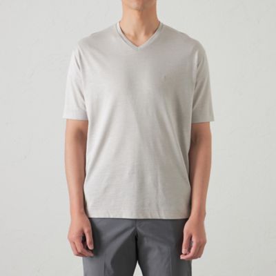 綿／麻プレーティング天竺VネックTシャツ