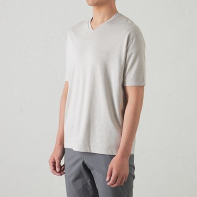 綿／麻プレーティング天竺VネックTシャツ