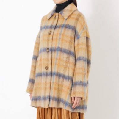 【美品】SLOBE citron.シャギーチェックショートコート グリーン 36 美品】SLOBE citron.シャギーチェックショートコート グリーン