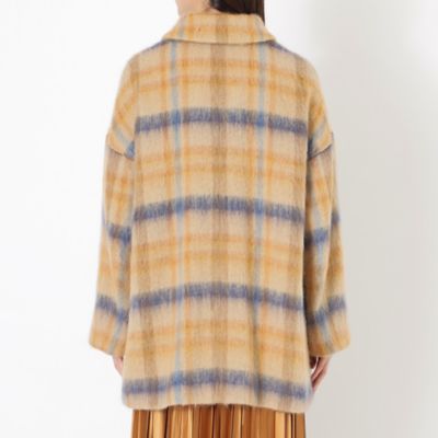 【美品】SLOBE citron.シャギーチェックショートコート グリーン 36 美品】SLOBE citron.シャギーチェックショートコート グリーン