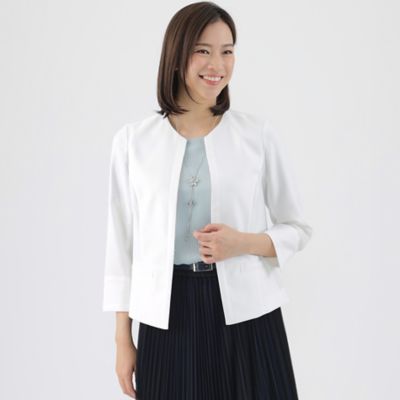TRANSWORK (Women)/トランスワーク 【美シリーズ】【セットアップ対応】【ウォッシャブル】リネンライクブッチャーノーカラージャケット(U1E46342__)