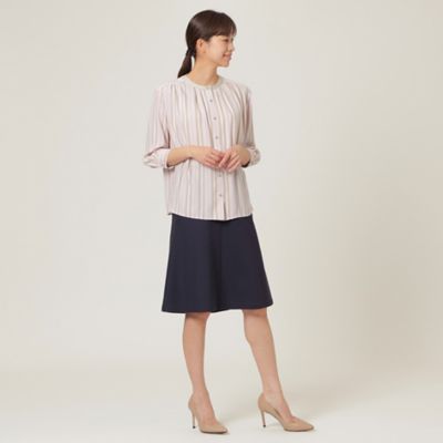 【ウォッシャブル】バックサテンストライプノーカラーシャツ（Ｕ１Ｍ１２１３３＿＿）