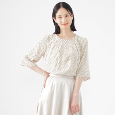 ＜TRANSWORK (Women)＞【ウォッシャブル】ラインキューブプリントコンビブラウス（Ｕ１Ｍ１２５５１＿＿）