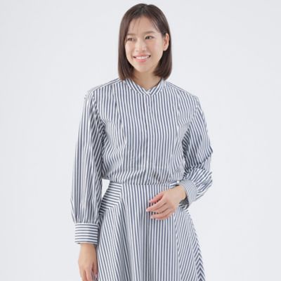 ＜TRANSWORK (Women)＞【ウォッシャブル】【はっ水】【ＵＶ対策】タイプライターストライプバンドカラーシャツ（Ｕ１Ｍ１９３１６＿＿）
