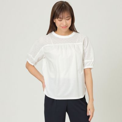＜TRANSWORK (Women)＞【ウォッシャブル】カットワークコンビプルオーバーブラウス（Ｕ１Ｍ３６１７４＿＿）