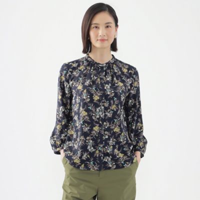 qiri ワイルドフラワープリント　ギャザースリーブ　ブラウス qiri ワイルドフラワープリント ギャザースリーブ ブラウス