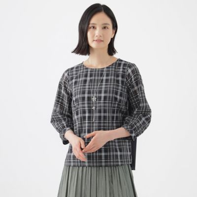 【ウォッシャブル】シアーチェックコンビブラウス（Ｕ１Ｍ８１３８１＿＿）