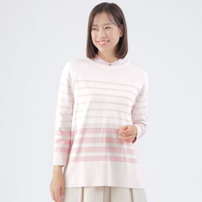 ＜TRANSWORK (Women)＞【ウォッシャブル】コットンポリエステルボーダーニットチュニック（Ｕ１Ｎ２３３１８＿＿）