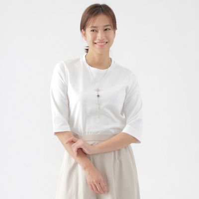 ＜TRANSWORK (Women)＞【ウォッシャブル】コンパクトコットンポンチ７分袖ドレスＴシャツ（Ｕ１Ｐ０３５１３＿＿）