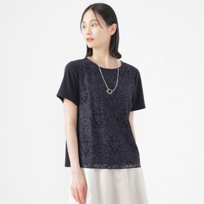 【SALE】TRANSWORK (Women)/トランスワーク ラッセルレースコンビスムースプルオーバーカットソー(U1P06553__) アオ トップス【三越伊勢丹/公式】