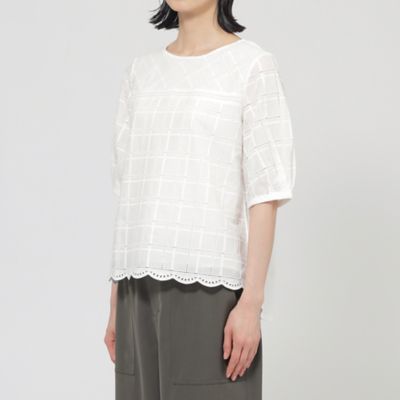 【ウォッシャブル】カットワークチェックコンビカットソー（Ｕ１Ｐ１０５６１＿＿）