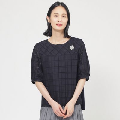【ウォッシャブル】カットワークチェックコンビカットソー（Ｕ１Ｐ１０５６１＿＿）