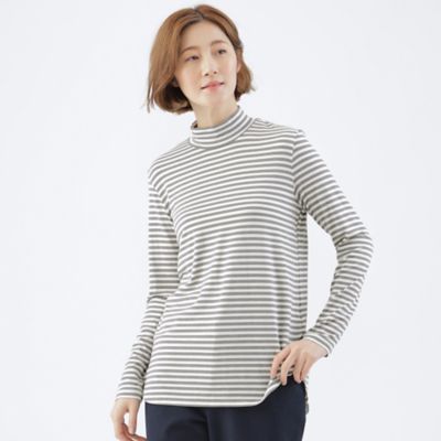 ＜TRANSWORK (Women)＞【吸湿発熱】【ウォッシャブル】マシュマロベア天竺ボーダーハイネックカットソー（Ｕ１Ｐ１６２２６＿＿）