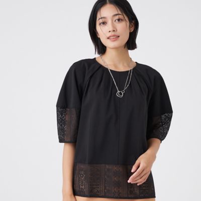 TRANSWORK (Women)/トランスワーク【接触冷感・吸水速乾・抗菌防臭・UV・ウォッシャブル】コンパクト40Gポンチ×ラッセルレースカットソー(U1P23583__) クロ09L トップス【三越伊勢丹/公式】