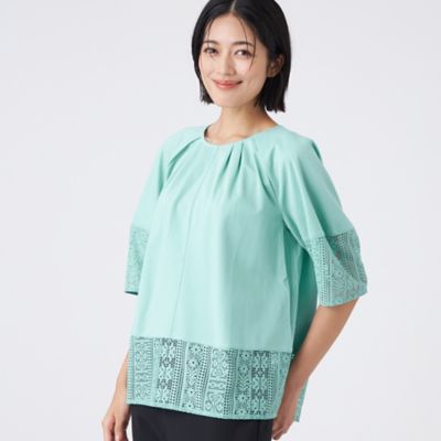 TRANSWORK (Women)/トランスワーク【接触冷感・吸水速乾・抗菌防臭・UV・ウォッシャブル】コンパクト40Gポンチ×ラッセルレースカットソー(U1P23583__) ミドリ70L トップス【三越伊勢丹/公式】