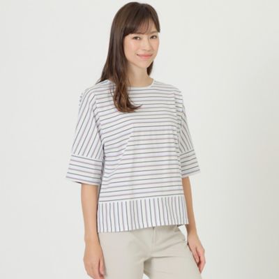 ＜TRANSWORK (Women)＞【ウォッシャブル】【接触冷感】ハイツイストコットンボーダーカットソー（Ｕ１Ｐ３０１５３＿＿）