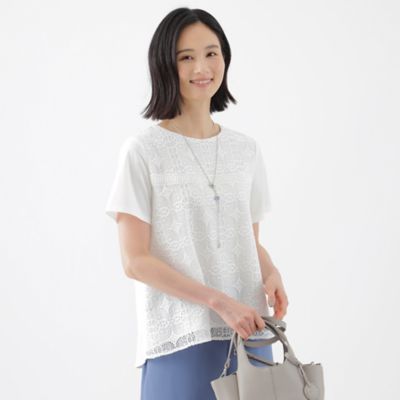 TRANSWORK (Women)/トランスワーク 【接触冷感】【吸水速乾】【抗菌防臭】【ＵＶ】【ウォッシャブル】レースコンビチュニックカットソー（Ｕ１Ｐ８１３８０＿＿）
