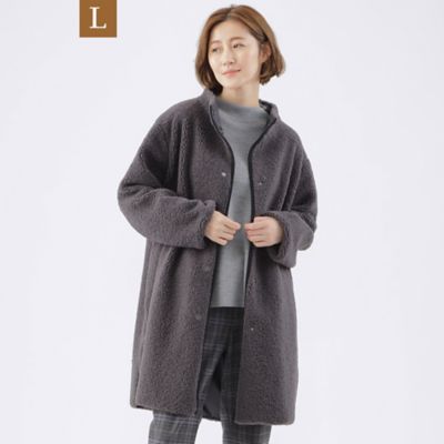 ＜TRANSWORK L (Women/大きいサイズ)＞【Ｌ】【リバーシブル】ポリエステルクリンプボアスタンドカラーコート（Ｕ３Ａ１８２２１＿＿）