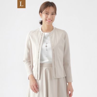 ＜TRANSWORK L (Women/大きいサイズ)＞【Ｌ】【ウォッシャブル】【セットアップ対応】ストレッチタフタコンビネーションノーカラージャケット（Ｕ３Ｅ０４５１２＿＿）