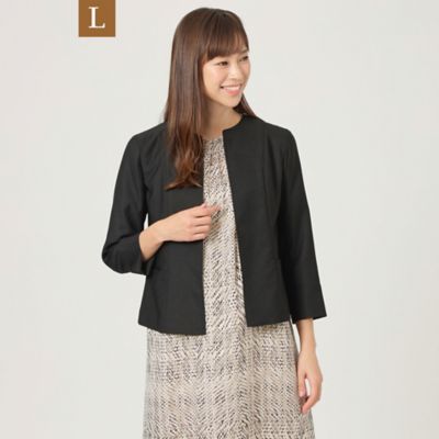＜TRANSWORK L (Women/大きいサイズ)＞【Ｌ】【美シリーズ】【セットアップ対応】【ウォッシャブル】リネンライクブッチャーノーカラージャケット（Ｕ３Ｅ０５１４１＿＿）
