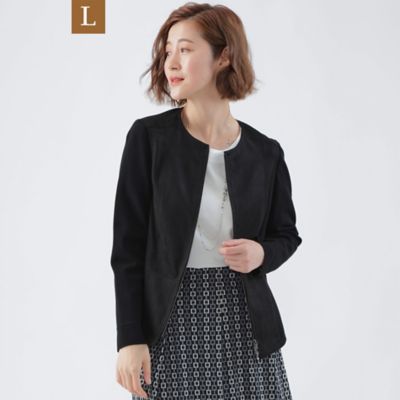 ＜TRANSWORK L (Women/大きいサイズ)＞【Ｌ】【ウォッシャブル】ストレッチスウェードニットコンビジャケット（Ｕ３Ｅ０５２１２＿＿）
