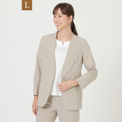 ＜TRANSWORK L (Women/大きいサイズ)＞【Ｌ】【８０周年記念アイテム】【美シリーズ】【弱はっ水】【防シワ】【セットアップ対応】クールドッツミニリップノーカラージャケット（Ｕ３Ｅ３４