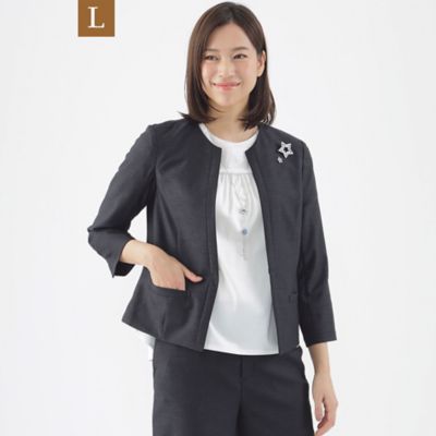 【Ｌ】【美シリーズ】【セットアップ対応】【ウォッシャブル】リネンライクブッチャーノーカラージャケット（Ｕ３Ｅ４６３４２＿＿）