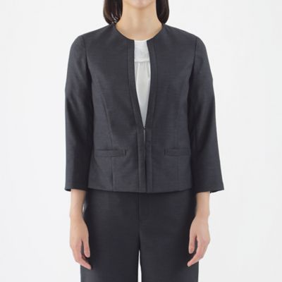 【Ｌ】【美シリーズ】【セットアップ対応】【ウォッシャブル】リネンライクブッチャーノーカラージャケット（Ｕ３Ｅ４６３４２＿＿）