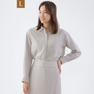 ＜TRANSWORK L (Women/大きいサイズ)＞【Ｌ】【ウォッシャブル】ストレッチトロピカルパッチポケットシャツ（Ｕ３Ｍ０２２０１＿＿）
