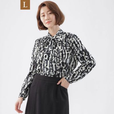 ＜TRANSWORK L (Women/大きいサイズ)＞【Ｌ】【ウォッシャブル】オプティカルジオメトリックプリントブラウス（Ｕ３Ｍ０３２０９＿＿）