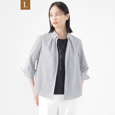 【Ｌ】【接触冷感】【ＵＶ対策】【ウォッシャブル】ファンクションタイプライターストライプシャツブラウス（Ｕ３Ｍ１１５４６＿＿）