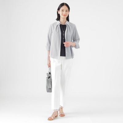 【Ｌ】【接触冷感】【ＵＶ対策】【ウォッシャブル】ファンクションタイプライターストライプシャツブラウス（Ｕ３Ｍ１１５４６＿＿）