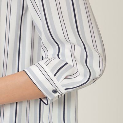 【Ｌ】【ウォッシャブル】バックサテンストライプノーカラーシャツ（Ｕ３Ｍ１２１３３＿＿）