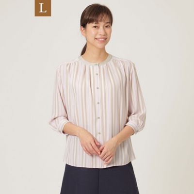 【Ｌ】【ウォッシャブル】バックサテンストライプノーカラーシャツ（Ｕ３Ｍ１２１３３＿＿）