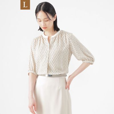 TRANSWORK L (Women/大きいサイズ)/トランスワークＬ 【Ｌ】【ＵＶ対策】【ウォッシャブル】ラインキューブプリントキーネックブラウス（Ｕ３Ｍ１３５５１＿＿）